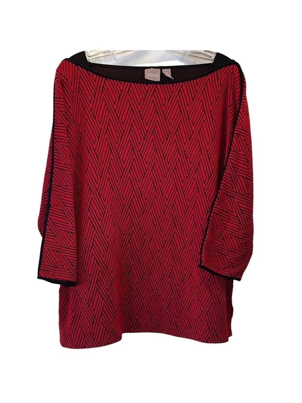 Chico's Vibrant Red and Black Patterned Top, Chico size 3 OR XL